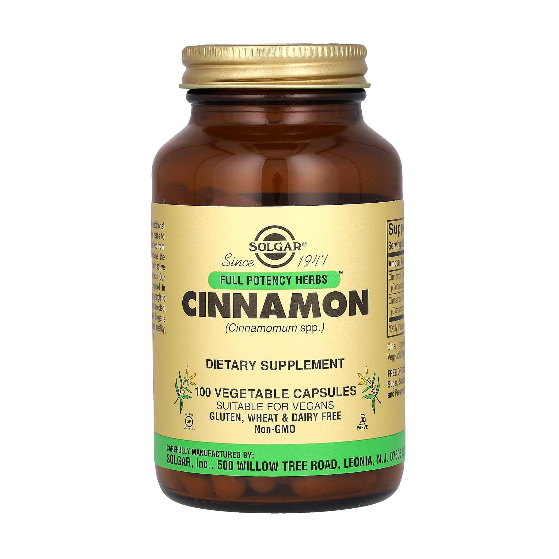 Кориця Solgar Full Potency Herbs Cinnamon, 100 вегетаріанських капсул